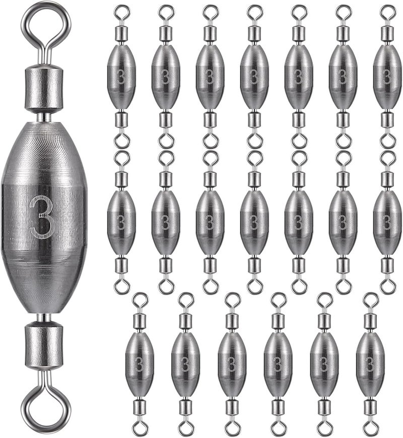 Seenelling 20 Pcs Brass Fishing Sinker Swivel Fishing Weights Saltwater Bullet Sinkers Drop Shot Weight Egg Sinkers with Swivel Rolling Removable Freshwater - Image 1